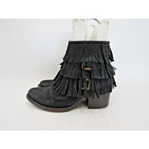 Freebird By Steven Womens Size 6 M Black Suede Zip Fringe Ankle Boots Bootie